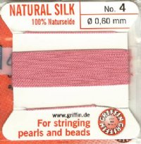 2 Meters of #4 Dark Pink Griffin Silk Cord with Fixed Needle